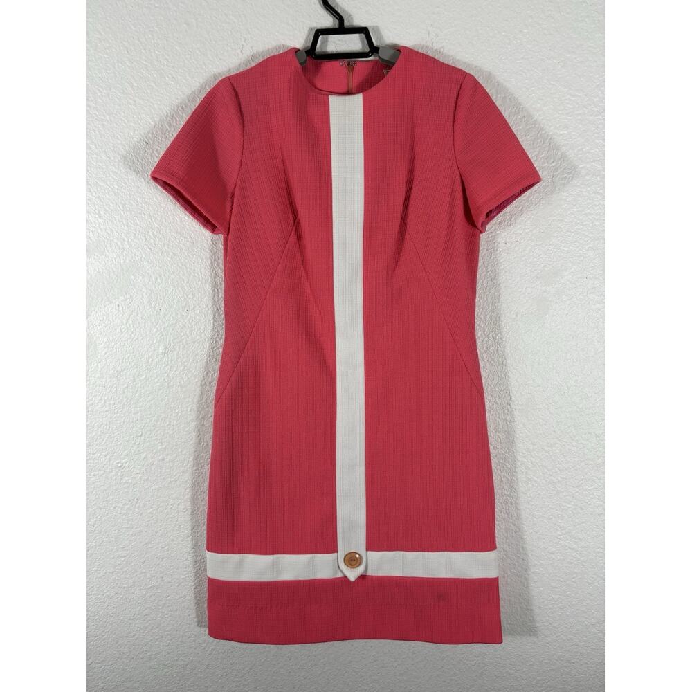 Vintage Lanysl 1960s Dress Size M Pink Mod Polyester Short Sleeve